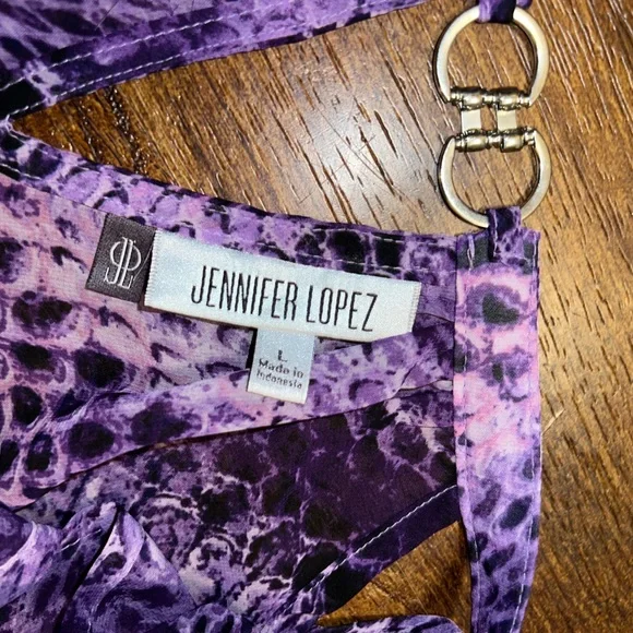 Jennifer Lopez Purple Snakeskin Print Cut Out Long Sleeve Y2K Blouse Size L - Picture 9 of 10